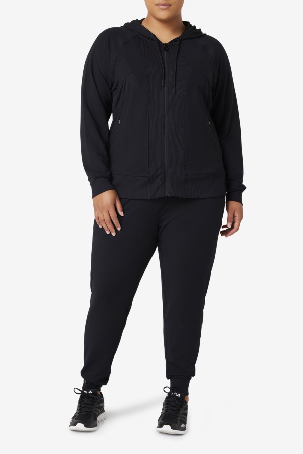 Fi-Lux Texture Black Full Zip Hoodie Fila Outlets
