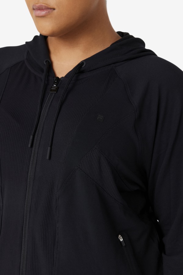 Fi-Lux Texture Black Full Zip Hoodie Fila Outlets