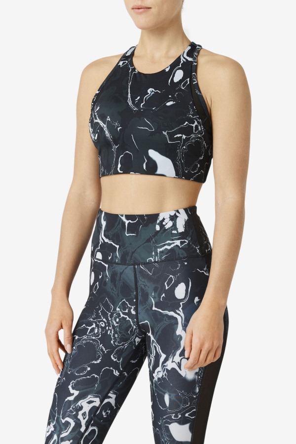 Fila Outlets Uplift T-Back Sports Bra Black Marble