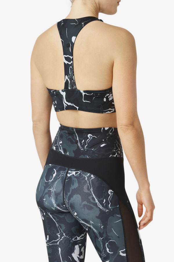Fila Outlets Uplift T-Back Sports Bra Black Marble