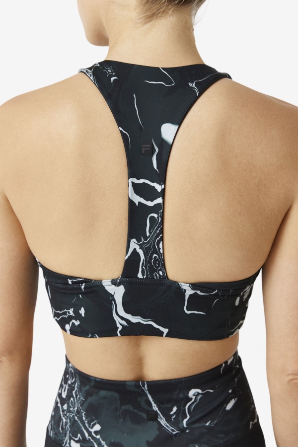 Fila Outlets Uplift T-Back Sports Bra Black Marble