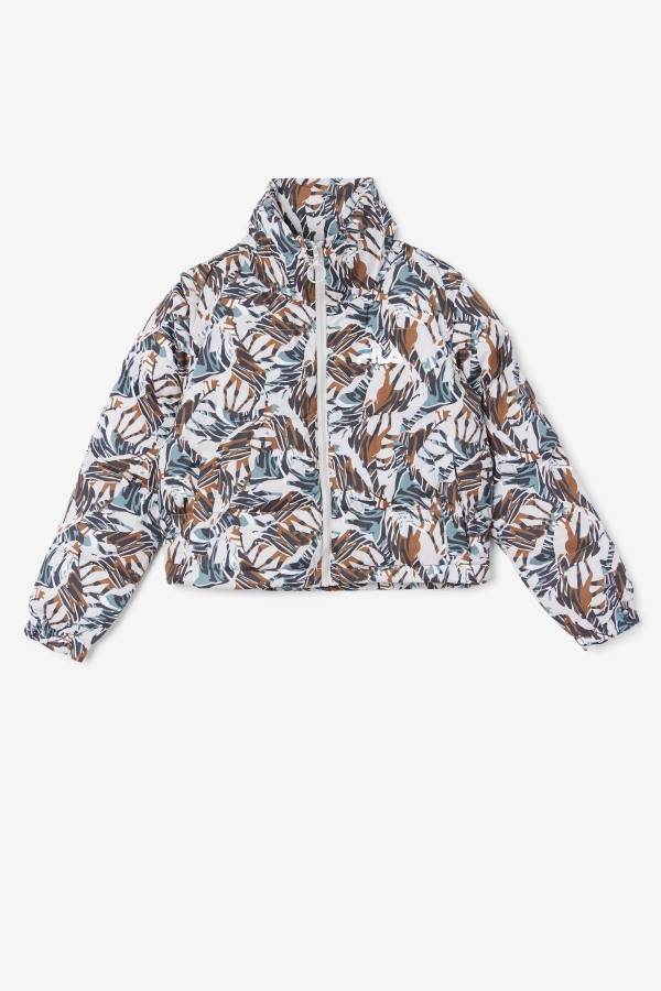 Giraffe Print Fila Outlets Loretta Snap Off Sleeve Cropped Puffer Jacket
