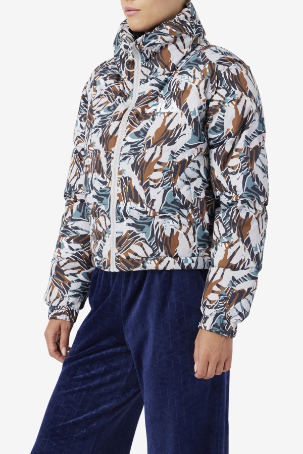 Giraffe Print Fila Outlets Loretta Snap Off Sleeve Cropped Puffer Jacket