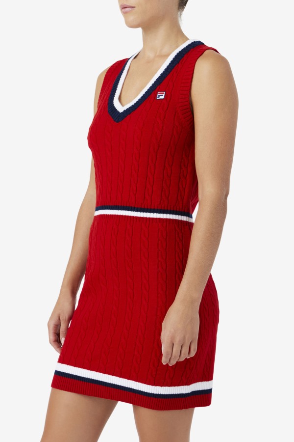 Red Darian Sweater Knit Dress Fila Outlets