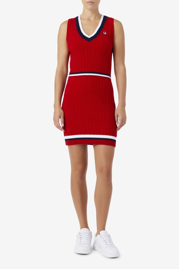 Red Darian Sweater Knit Dress Fila Outlets