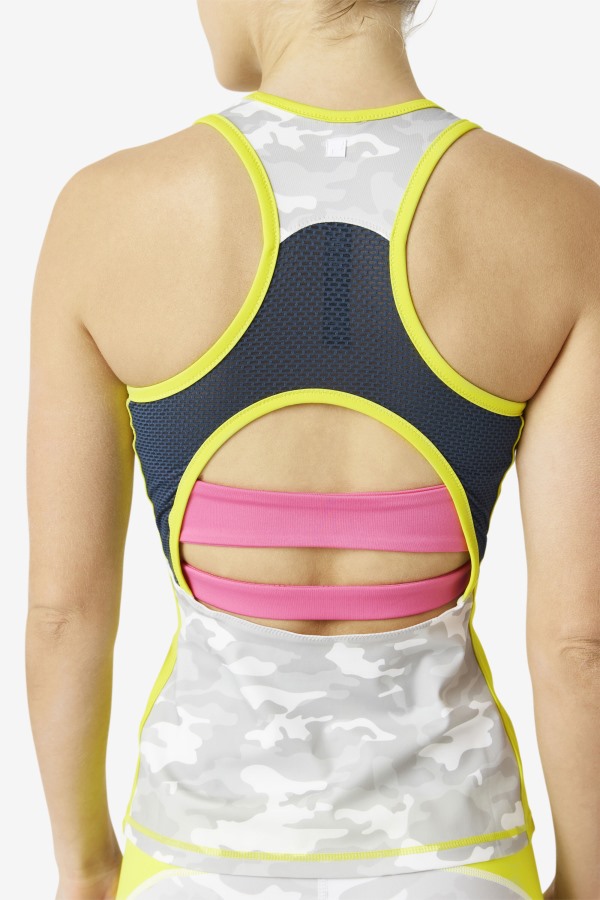 Sulphur/White/Azalea/Navy Fila Outlets Uplift Colorblock Racerback Tank