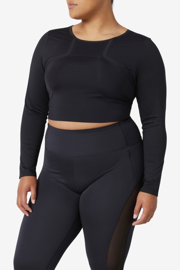 Black Uplift Long Sleeve Crop Top Fila Outlets