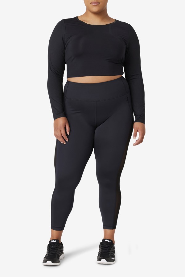 Black Uplift Long Sleeve Crop Top Fila Outlets