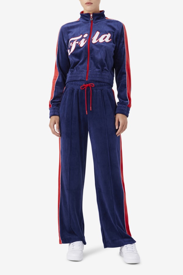 Navy/White/Red Fila Outlets Valery Velour Pant