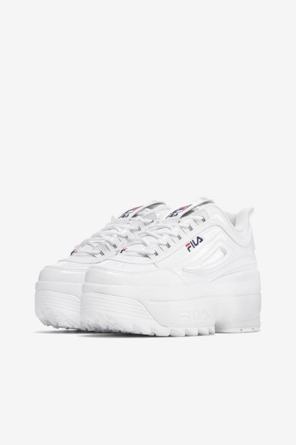 White/Navy/Red Women\'s Disruptor 2 Wedge Patent Fila Outlets