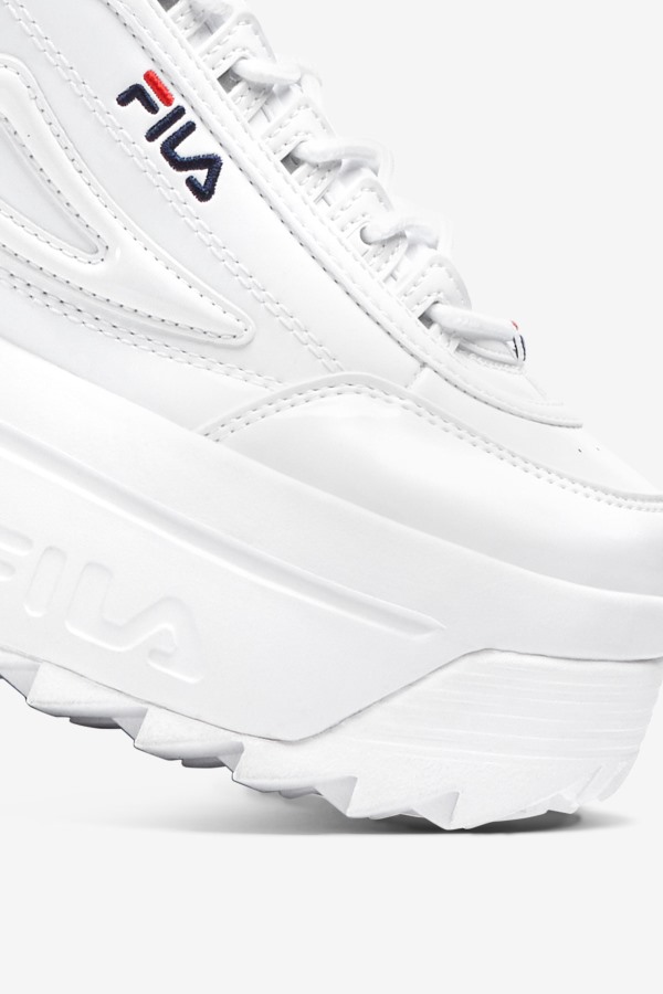 White/Navy/Red Women\'s Disruptor 2 Wedge Patent Fila Outlets