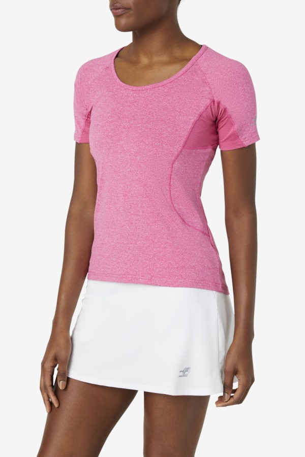 Fila Outlets Pink Glow Heather Pickleball Short Sleeve Top