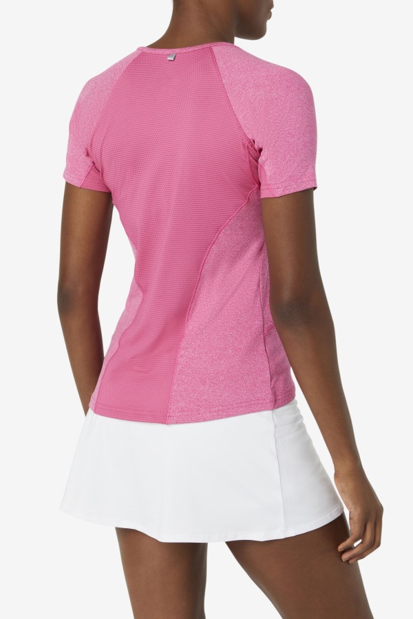 Fila Outlets Pink Glow Heather Pickleball Short Sleeve Top