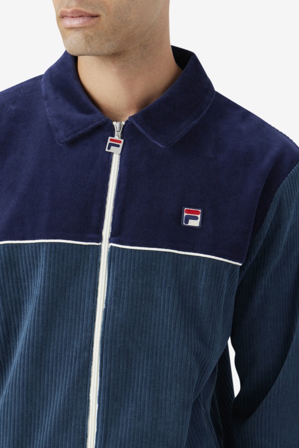 Teal/Navy/Egret Gerard Velour Jacket Fila Outlets
