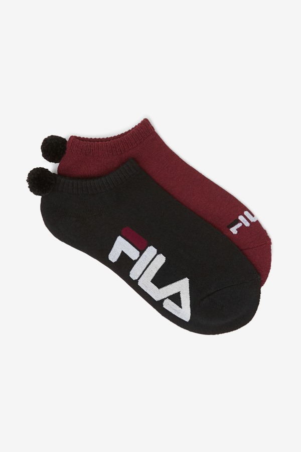 Fila Outlets Women's Tennis Pom Pom Sock 2-Pack Dark Red