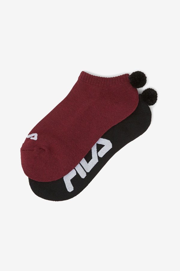 Fila Outlets Women\'s Tennis Pom Pom Sock 2-Pack Dark Red