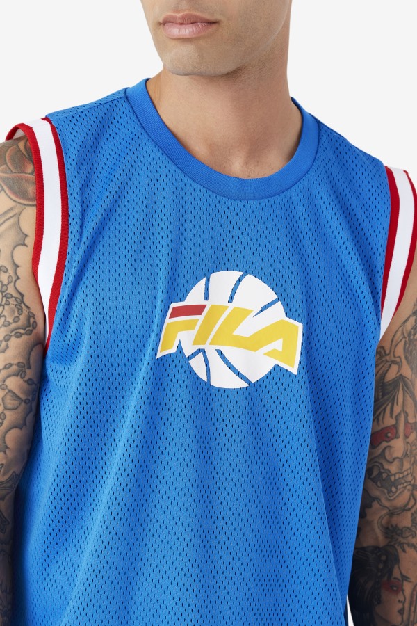 Fila Outlets Blue/White/Red/Gold Ovi Basketball Jersey
