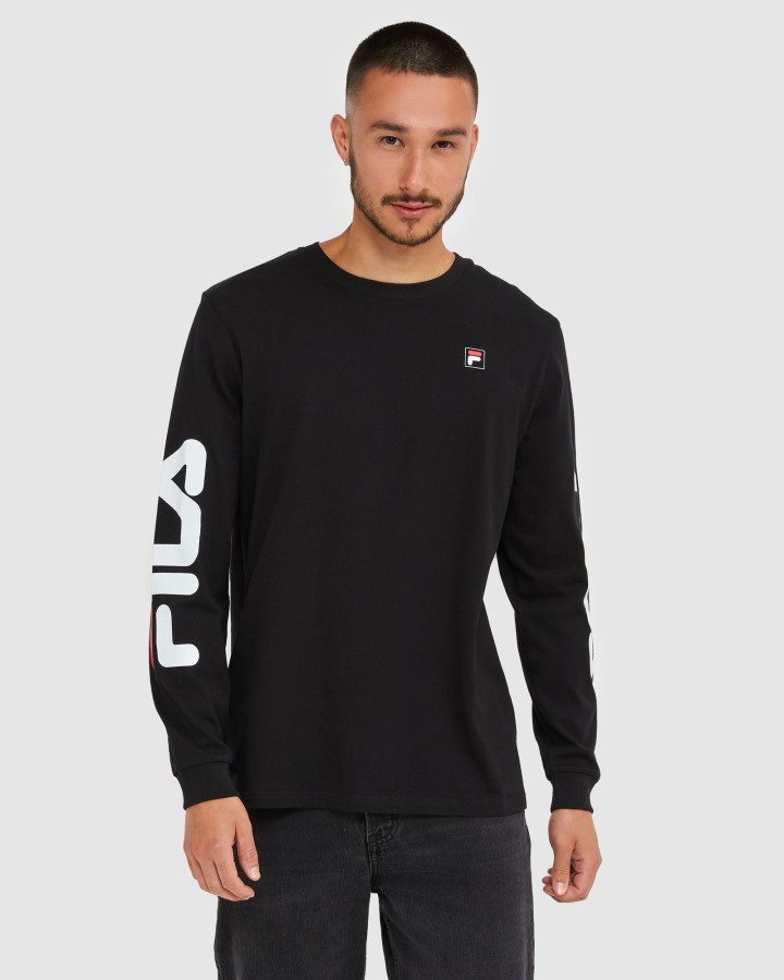 Black Fila Outlets Classic Men's Long Sleeve Tee