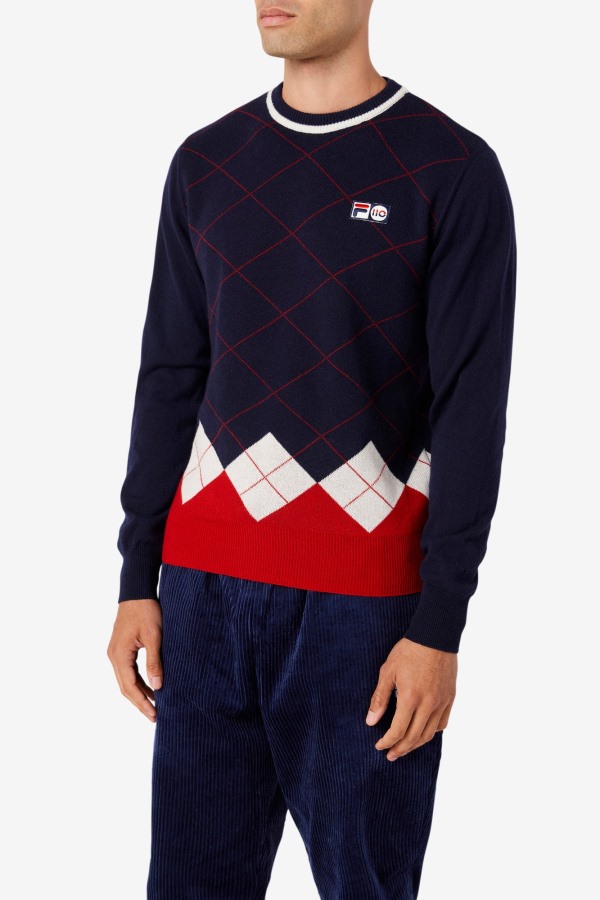 Argyle Sweater Red/White/Navy Fila Outlets