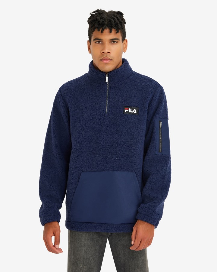 New Navy Men's Cole Teddy Qtr Zip Fila Outlets