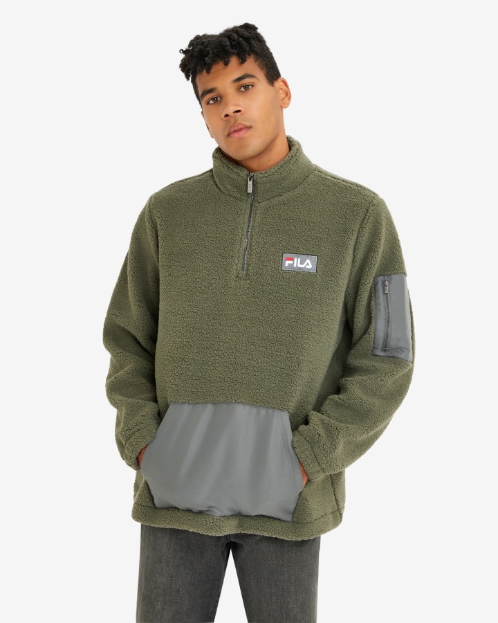 Men's Cole Teddy Qtr Zip Khaki Fila Outlets