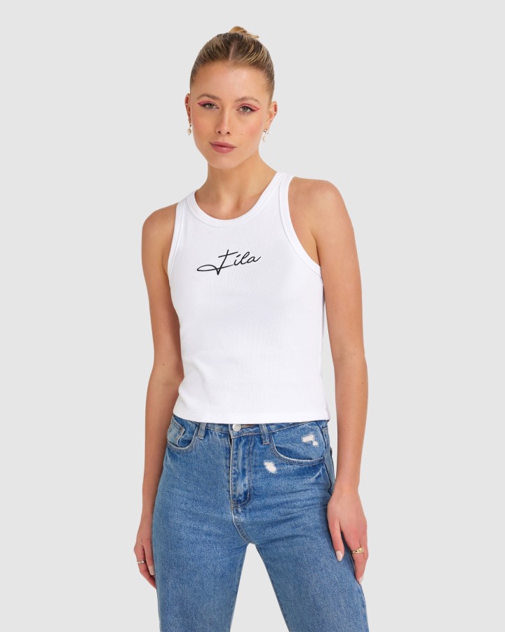 White Fila Outlets Women's Cinzia Rib Tank