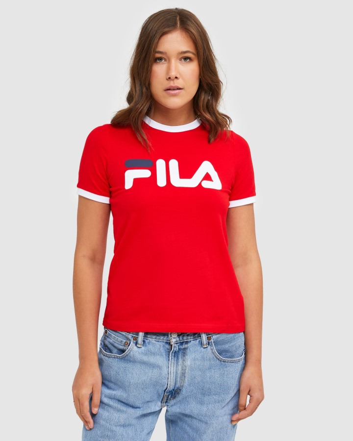 Red Fila Outlets Classic Women's Ringer Tee