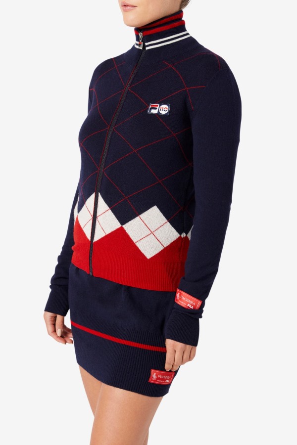 Full Zip Sweater Navy/White/Red Fila Outlets