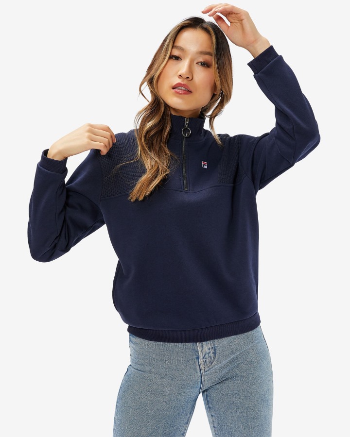 Fila Outlets Women's Badge Qtr Zip Navy